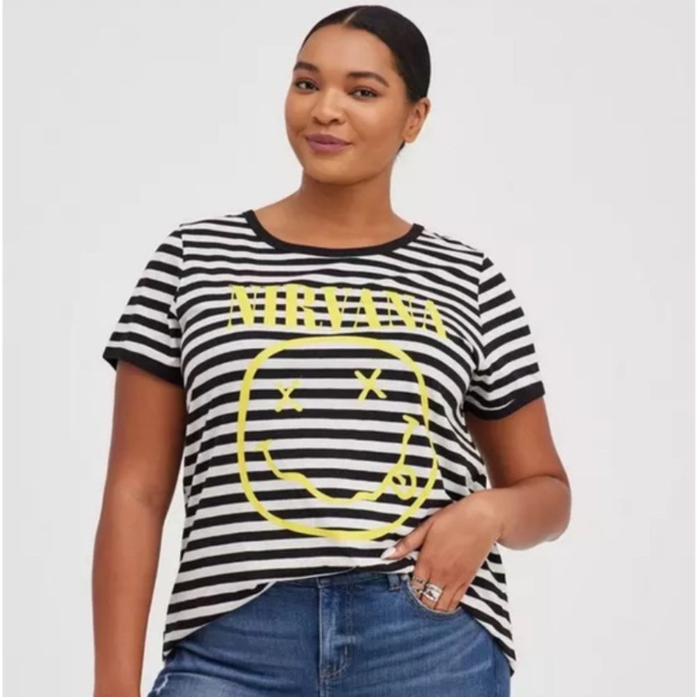 Torrid‎ - NIRVANA Classic Fit Black and White Striped Ringer Tee